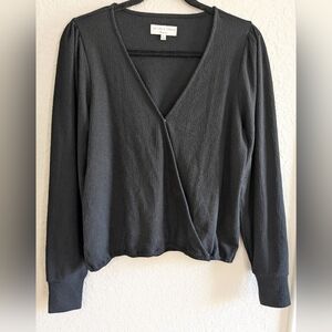 Madewell Texture & Thread Long Sleeve Blouse Elastic Hem Snap Front Closure M